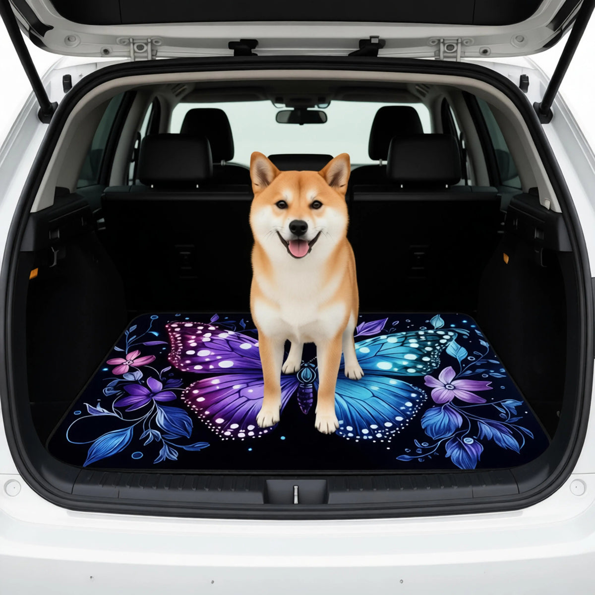 Floral Butterfly Print Trunk Liner Trunk Mat Luggage Mat Suitable for Sedan SUV Machine-Washable Cargo Mat for Pet Car Decor