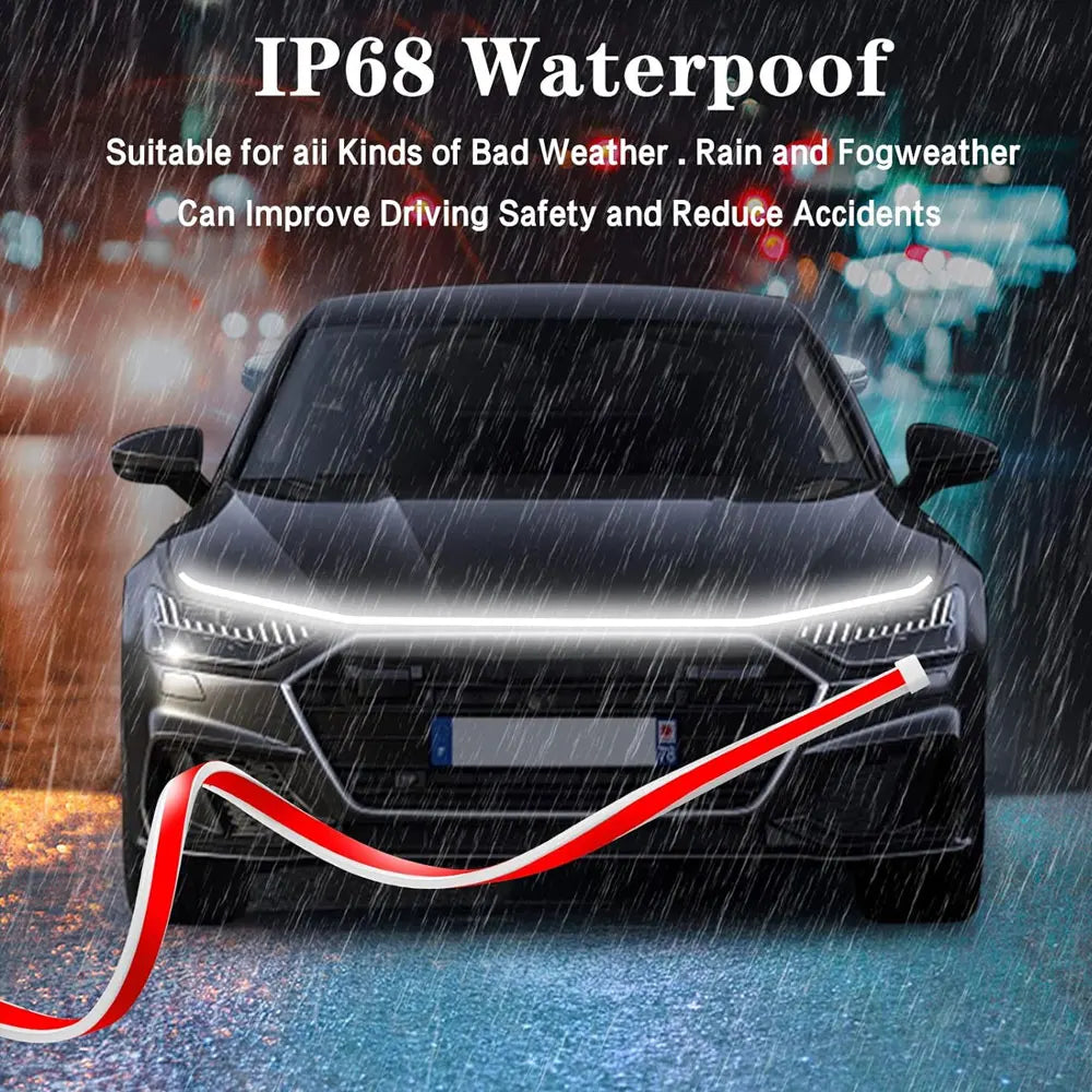 12V Car Hood Light Strip Dynamic Car LED Strip Light Exterior Flexible Headlight Waterproof Daytime Running Light Strip For Car