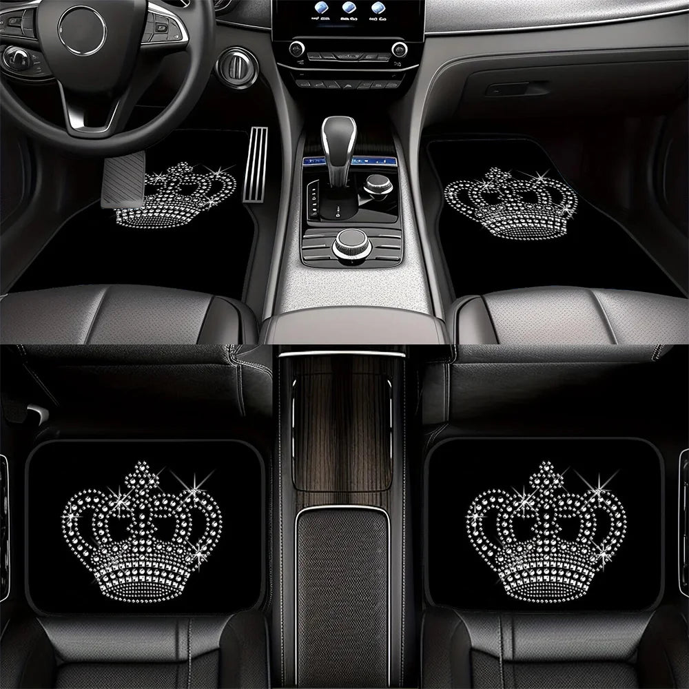 2pcs/4pcs Durable Car Floor Mats With Queen Crown Design - Suitable For All Vehicle Models, Front And Rear Mats, Car Interior Ac
