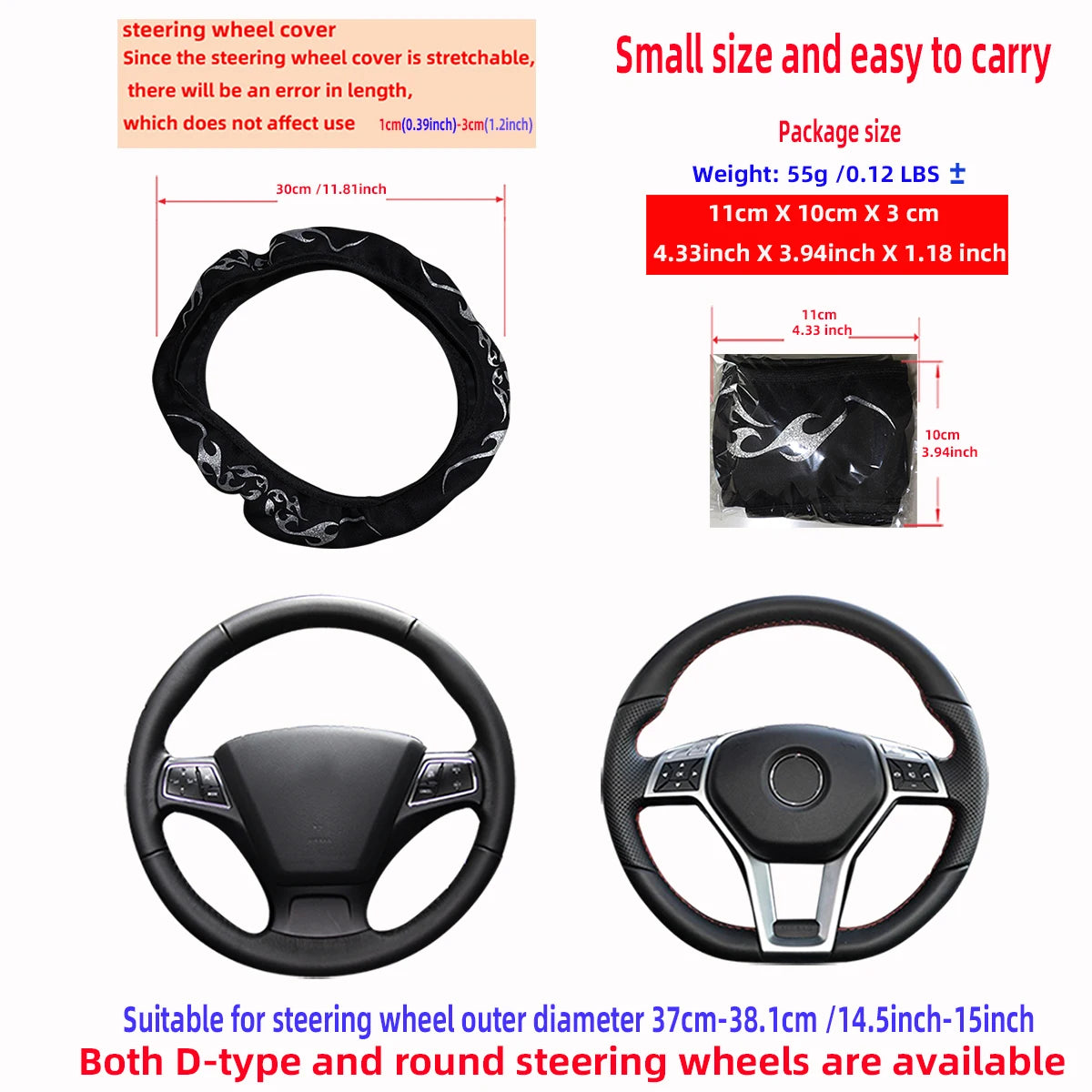 Blingbling Flame Totem Leather Car Wheel Cover Women's Style No Inner Rim Suitable for 37-38cm Car Accessories