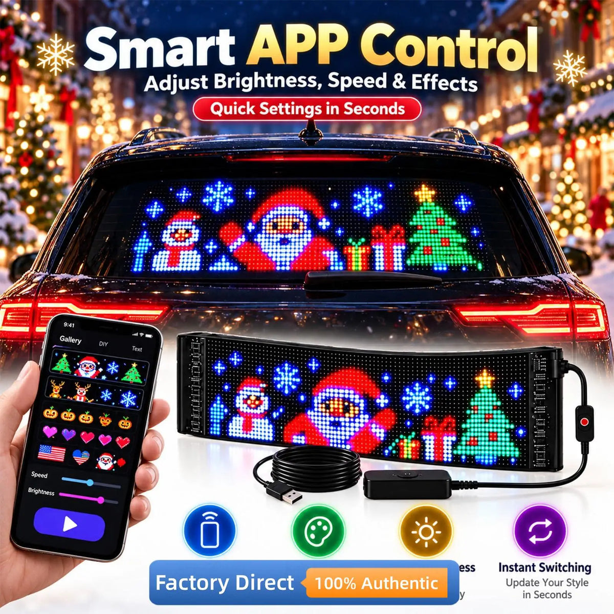 Car Decor Advertising Logo Lights Outdoor LED Matrix Pixel Scrolling Screen DIY Customize Patterns,Animations,Text Warning Light