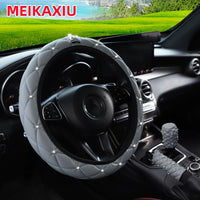 Soft Leather Diamond Crown Three-Piece Car Without Inner Ring Steering Wheel Cover Handbrake Handle Cover
