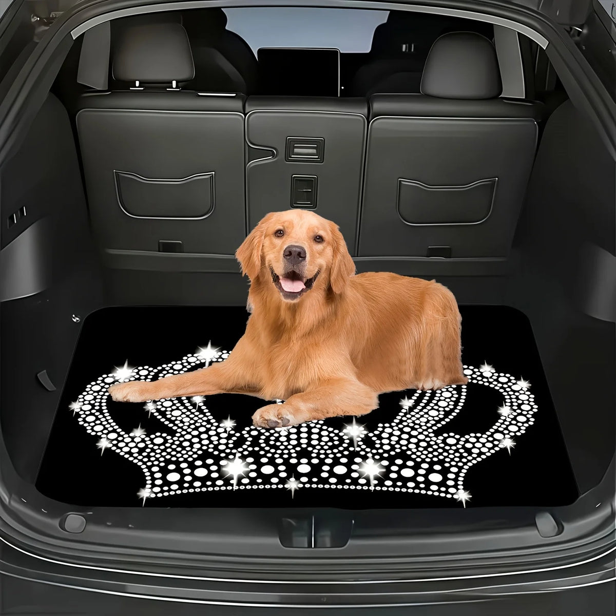 1pc Car Trunk Mat With Printed Crown Design, 2D Flat. An Essential Travel Item Featuring An Elegant Crown Print Pattern That Enh