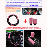 3-Piece PU Leather Embroidered Crown Diamond Car Without Inner Ring Steering Wheel Cover Handbrake Cover Handle Cover