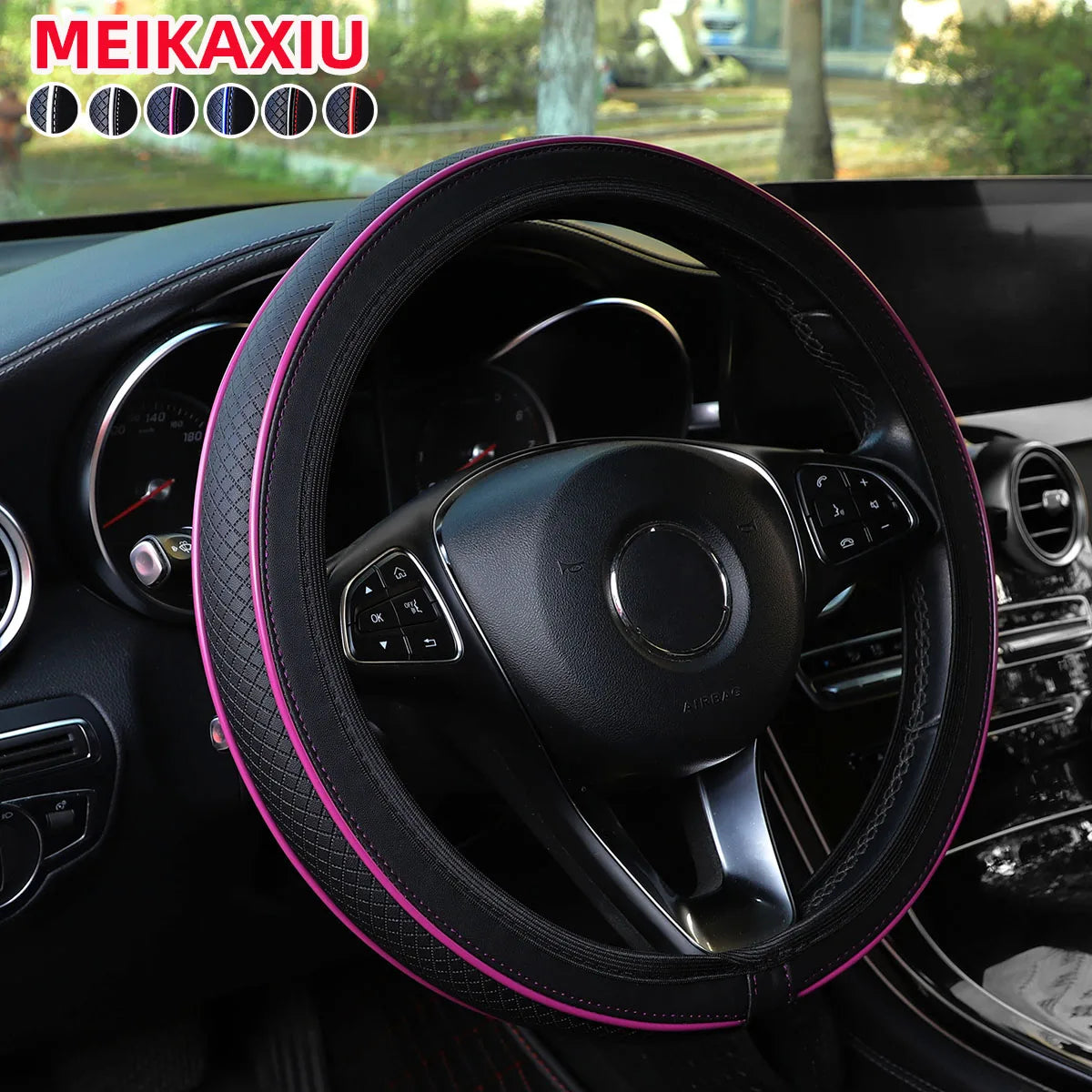 1PC Universal Fit Thick PU Leather Car Steering Wheel Cover Trim Strips 14.5-15 Inch Rimless Interior Decoration Accessory