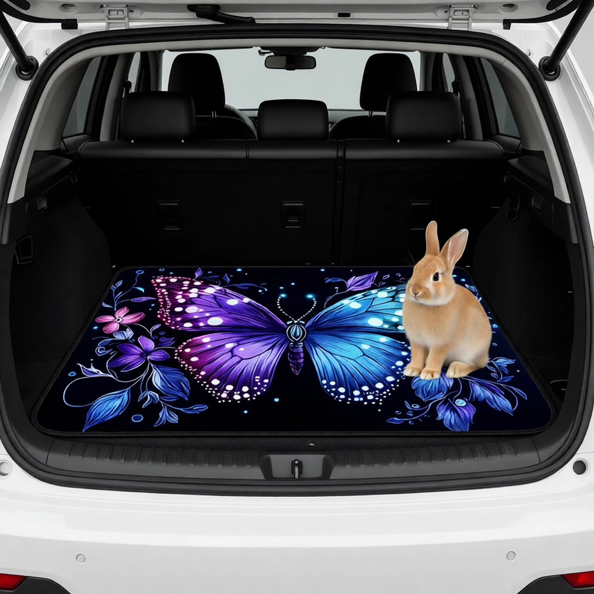 Floral Butterfly Print Trunk Liner Trunk Mat Luggage Mat Suitable for Sedan SUV Machine-Washable Cargo Mat for Pet Car Decor