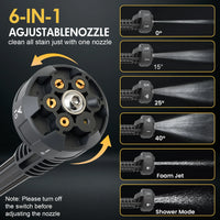 Cordless Electric High-Pressure Cleaner Washer Water Spray Gun Brushless 970PSI with 6-in-1  Nozzle 21V 4.0Ah Battery and Hose