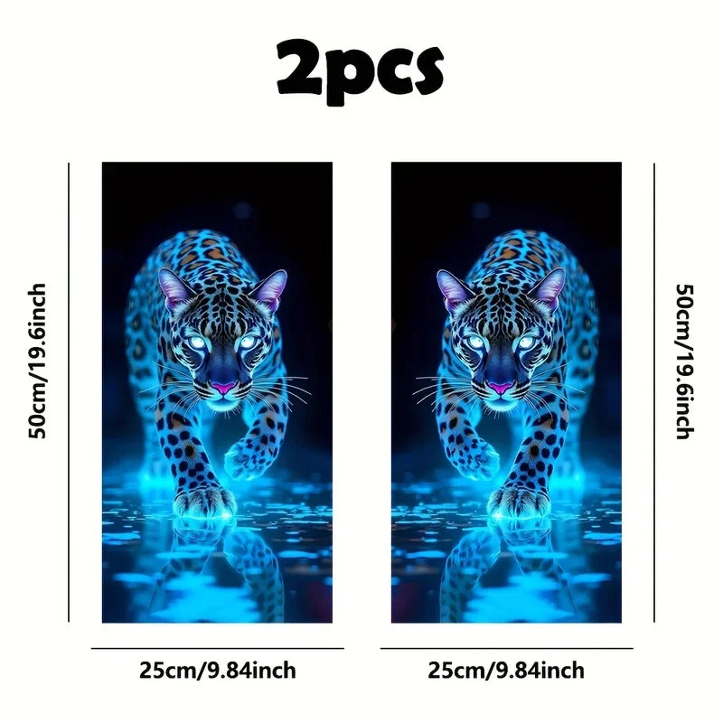 Cool Neon Blue Leopard Car B Pillar Sticker Vivid Animal Graphic Decal Stylish DIY Modification Decor for Vehicle Middle Window