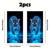 Cool Neon Blue Leopard Car B Pillar Sticker Vivid Animal Graphic Decal Stylish DIY Modification Decor for Vehicle Middle Window