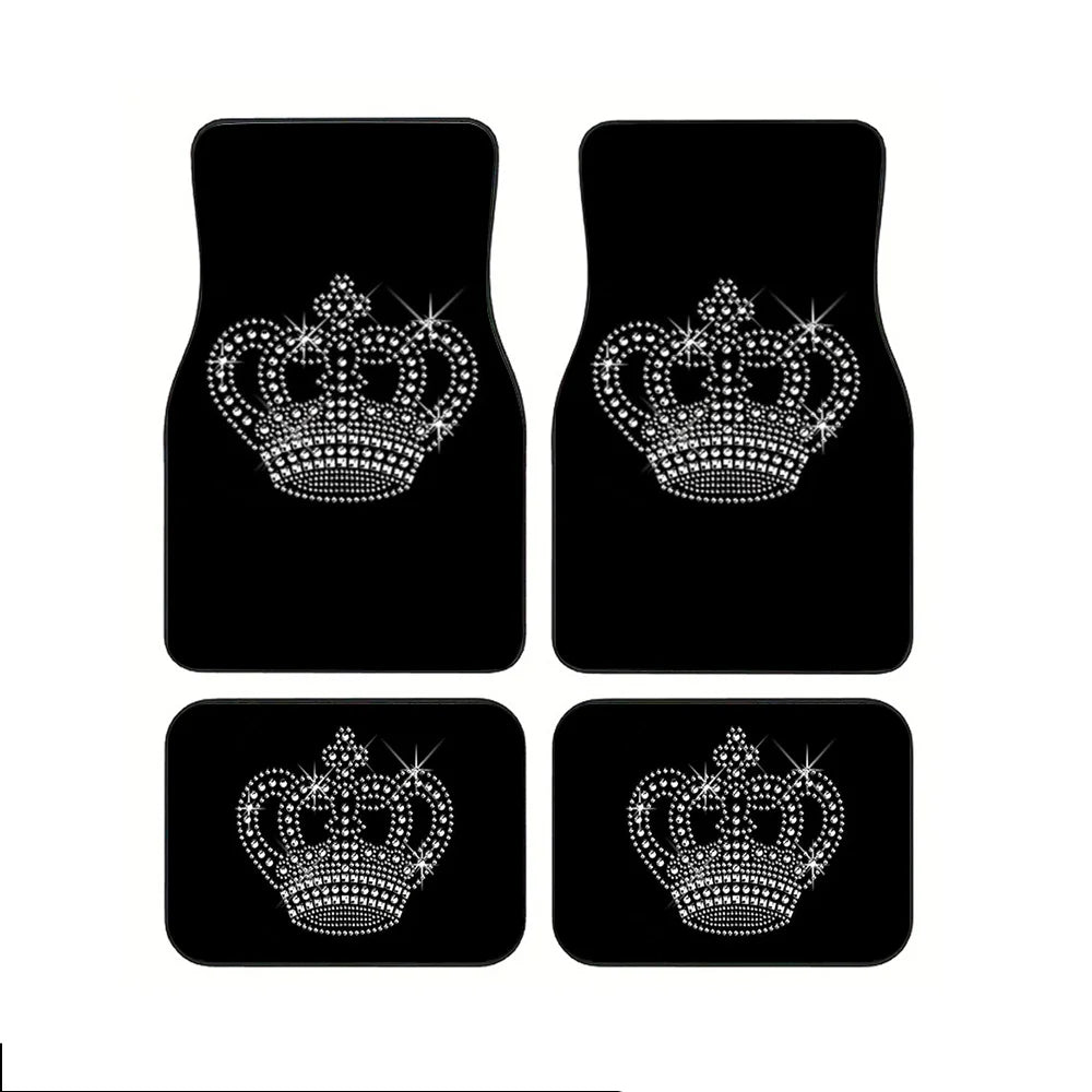 2pcs/4pcs Durable Car Floor Mats With Queen Crown Design - Suitable For All Vehicle Models, Front And Rear Mats, Car Interior Ac