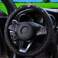 1 PU Embroidered Crown Set with Artificial Diamond Blingbling Leather Steering Wheel Cover Without Inner Ring Fits 14.5-15 Inche