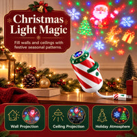 Merry Ride Christmas Car Projector Light Plug and Play USB Holiday Projection Lamp with 6/12/24/32 Christmas Patterns Slides