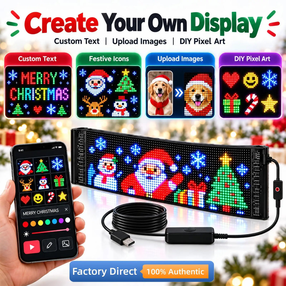 Car Decor Advertising Logo Lights Outdoor LED Matrix Pixel Scrolling Screen DIY Customize Patterns,Animations,Text Warning Light