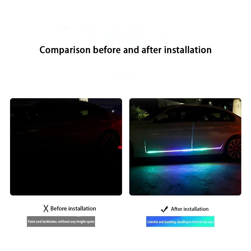 Side door skirt light chassis rainbow through light atmosphere decoration car door welcome light modification