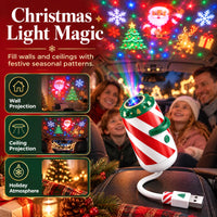 Merry Ride Christmas Car Projector Light Plug and Play USB Holiday Projection Lamp with 6/12/24/32 Christmas Patterns Slides