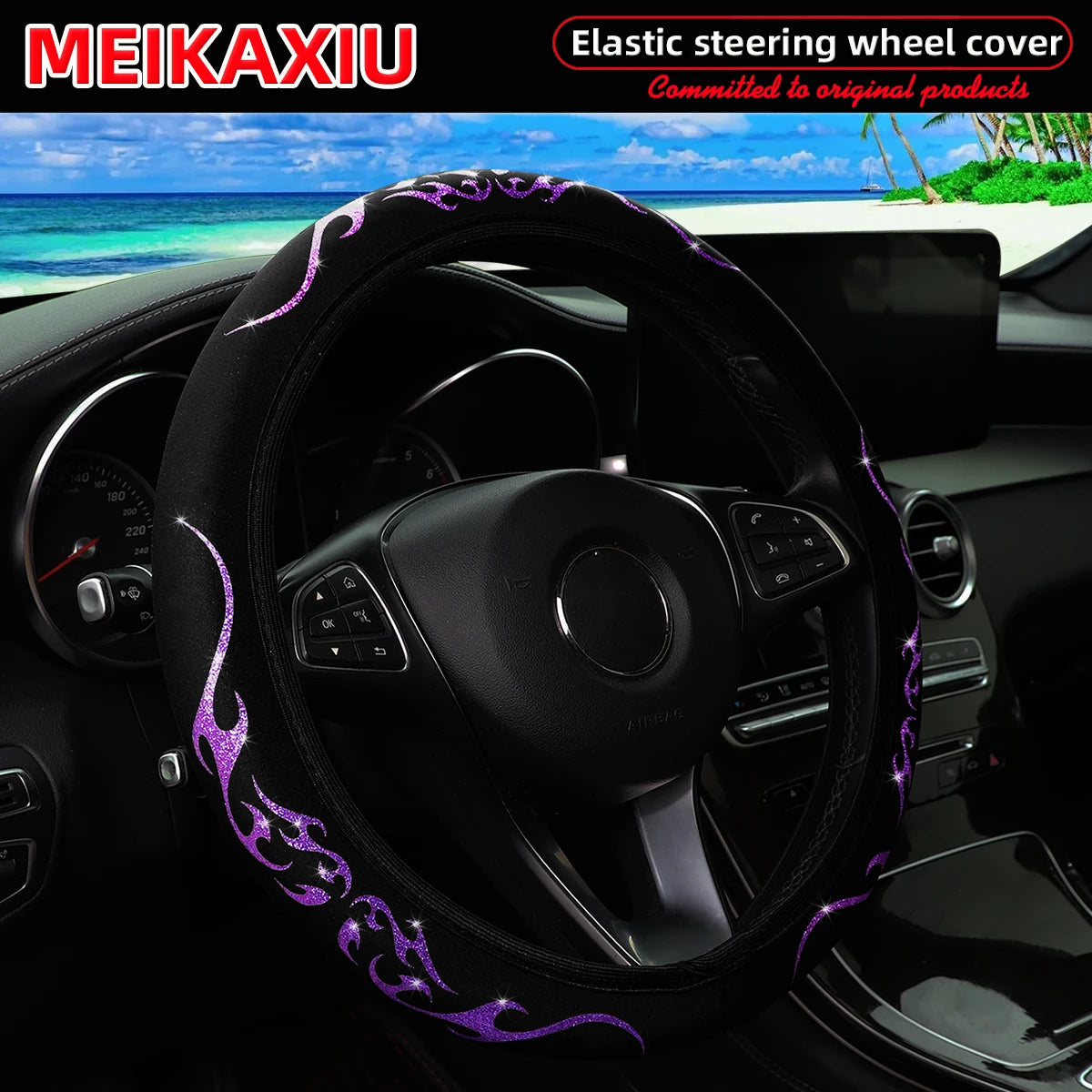 Blingbling Flame Totem Leather Car Wheel Cover Women's Style No Inner Rim Suitable for 37-38cm Car Accessories