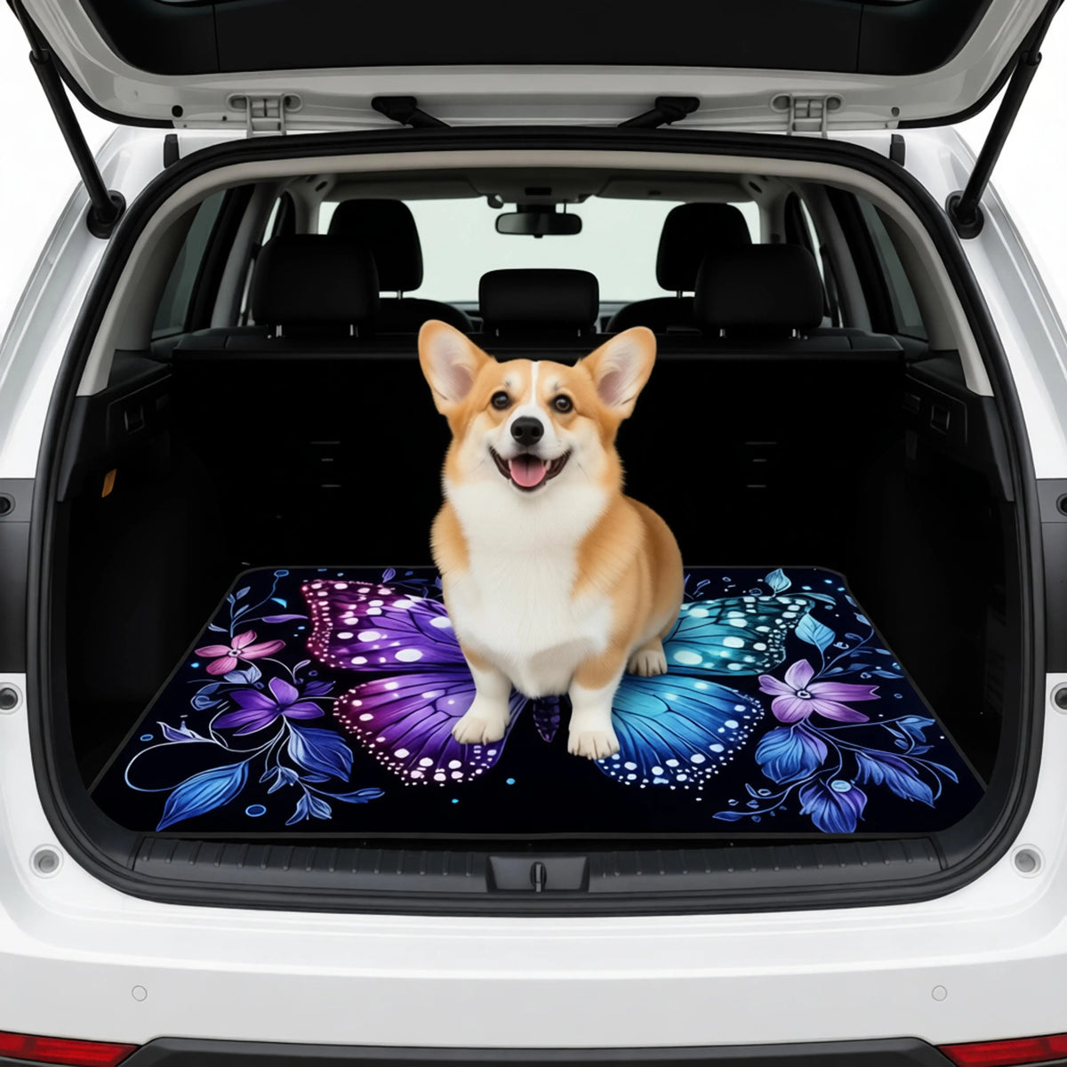Floral Butterfly Print Trunk Liner Trunk Mat Luggage Mat Suitable for Sedan SUV Machine-Washable Cargo Mat for Pet Car Decor