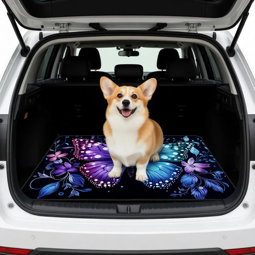 Floral Butterfly Print Trunk Liner Trunk Mat Luggage Mat Suitable for Sedan SUV Machine-Washable Cargo Mat for Pet Car Decor