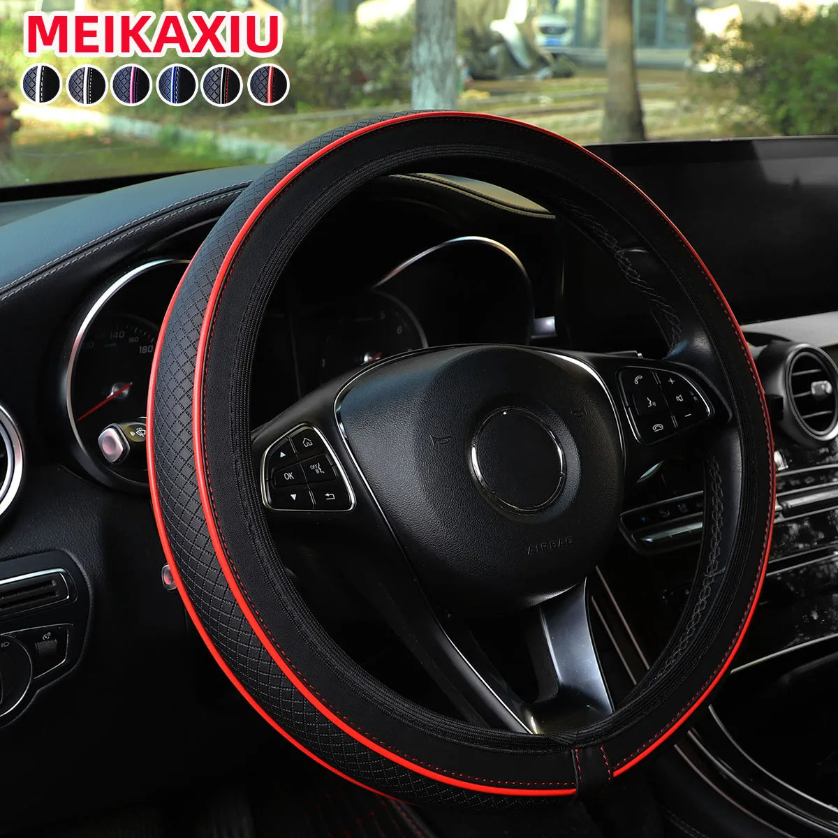 1PC Universal Fit Thick PU Leather Car Steering Wheel Cover Trim Strips 14.5-15 Inch Rimless Interior Decoration Accessory