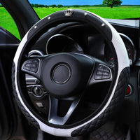 1 PU Embroidered Crown Set with Artificial Diamond Blingbling Leather Steering Wheel Cover Without Inner Ring Fits 14.5-15 Inche