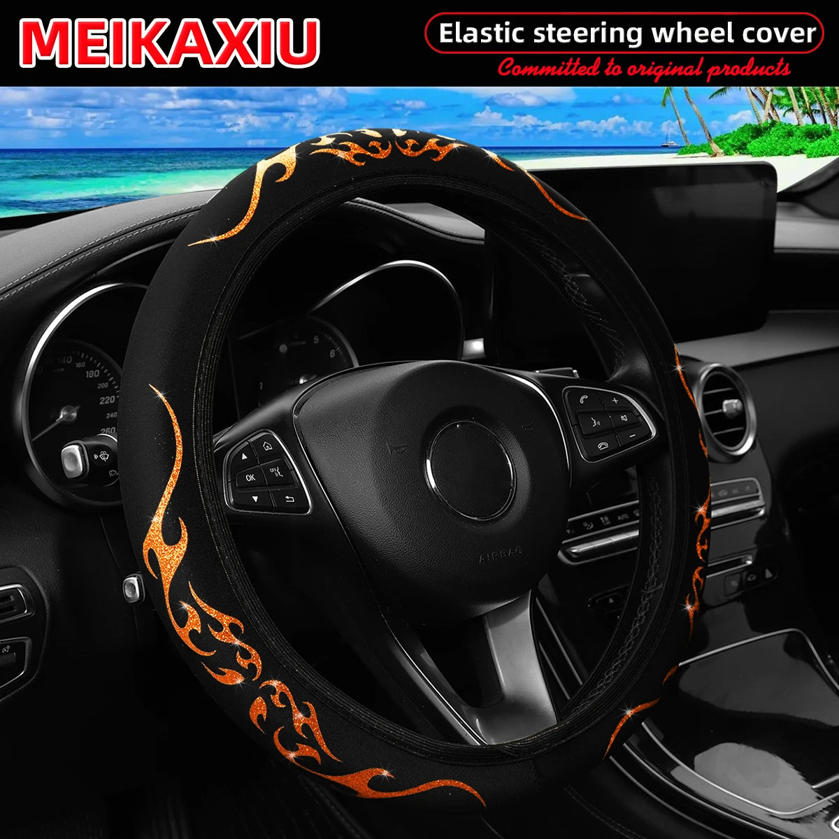 Blingbling Flame Totem Leather Car Wheel Cover Women's Style No Inner Rim Suitable for 37-38cm Car Accessories