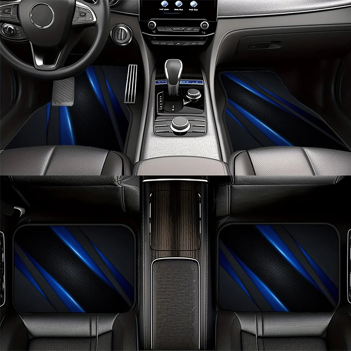 2pcs/4pcs Polyester Set, Blue Diagonal Stripe Print Car Floor Mats, Stylish Universal, Premium Look For Interior Decoration