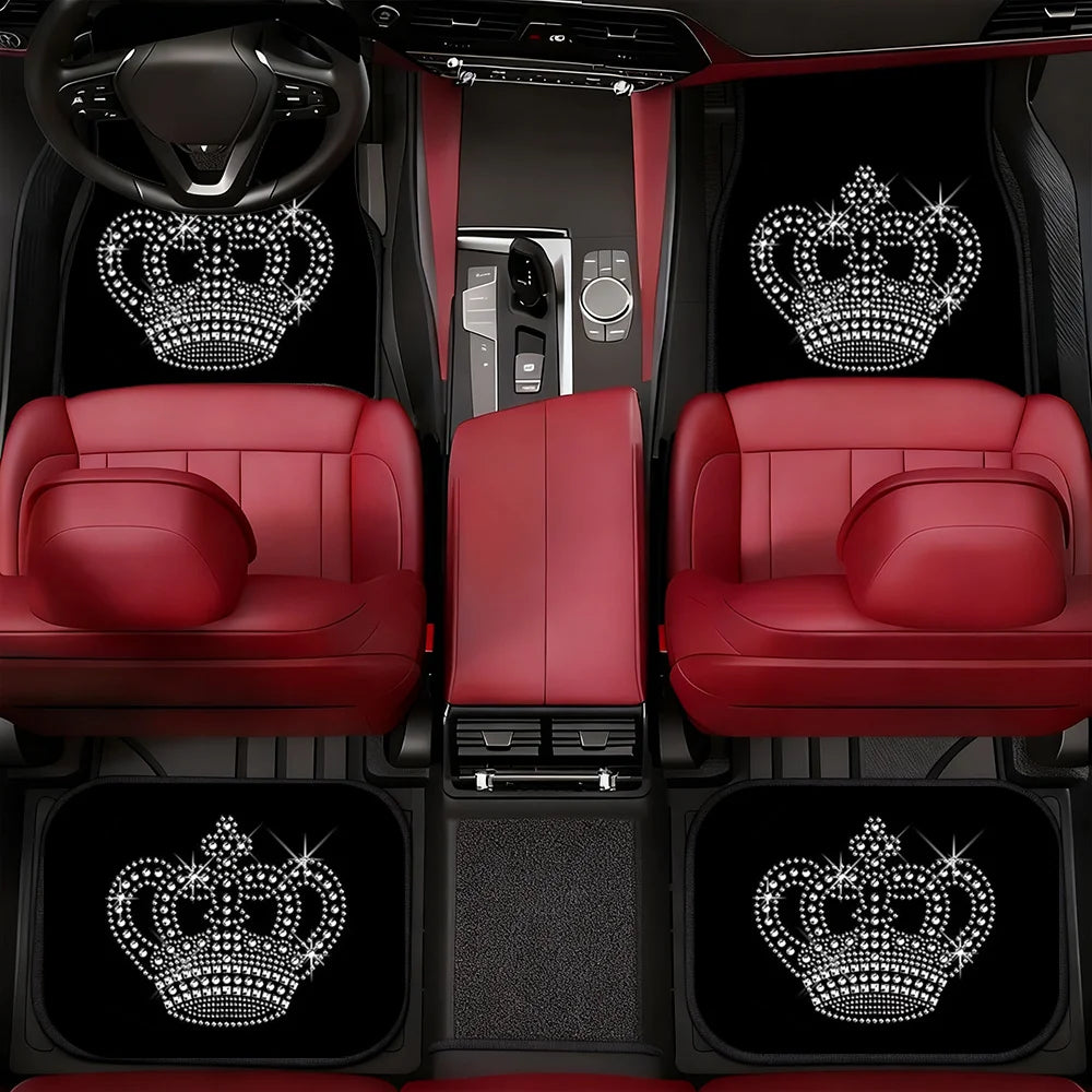 2pcs/4pcs Durable Car Floor Mats With Queen Crown Design - Suitable For All Vehicle Models, Front And Rear Mats, Car Interior Ac