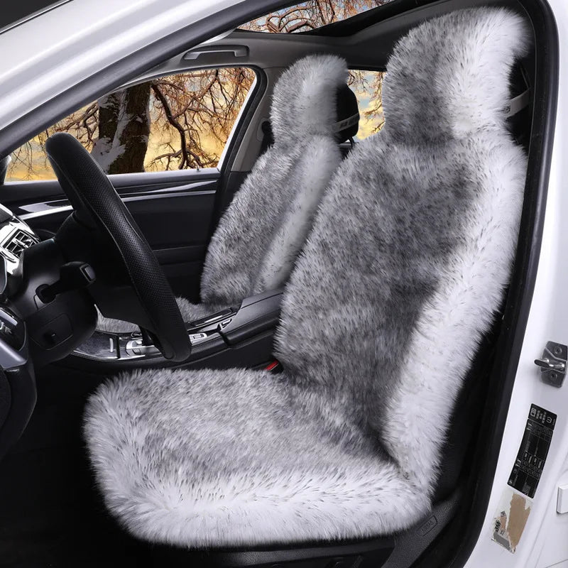 2pcs Front Row Driver Passenger Winter Car Seat Cushion Long Plush Faux Wool Mat Full Surround Thickened Long Hair Pad