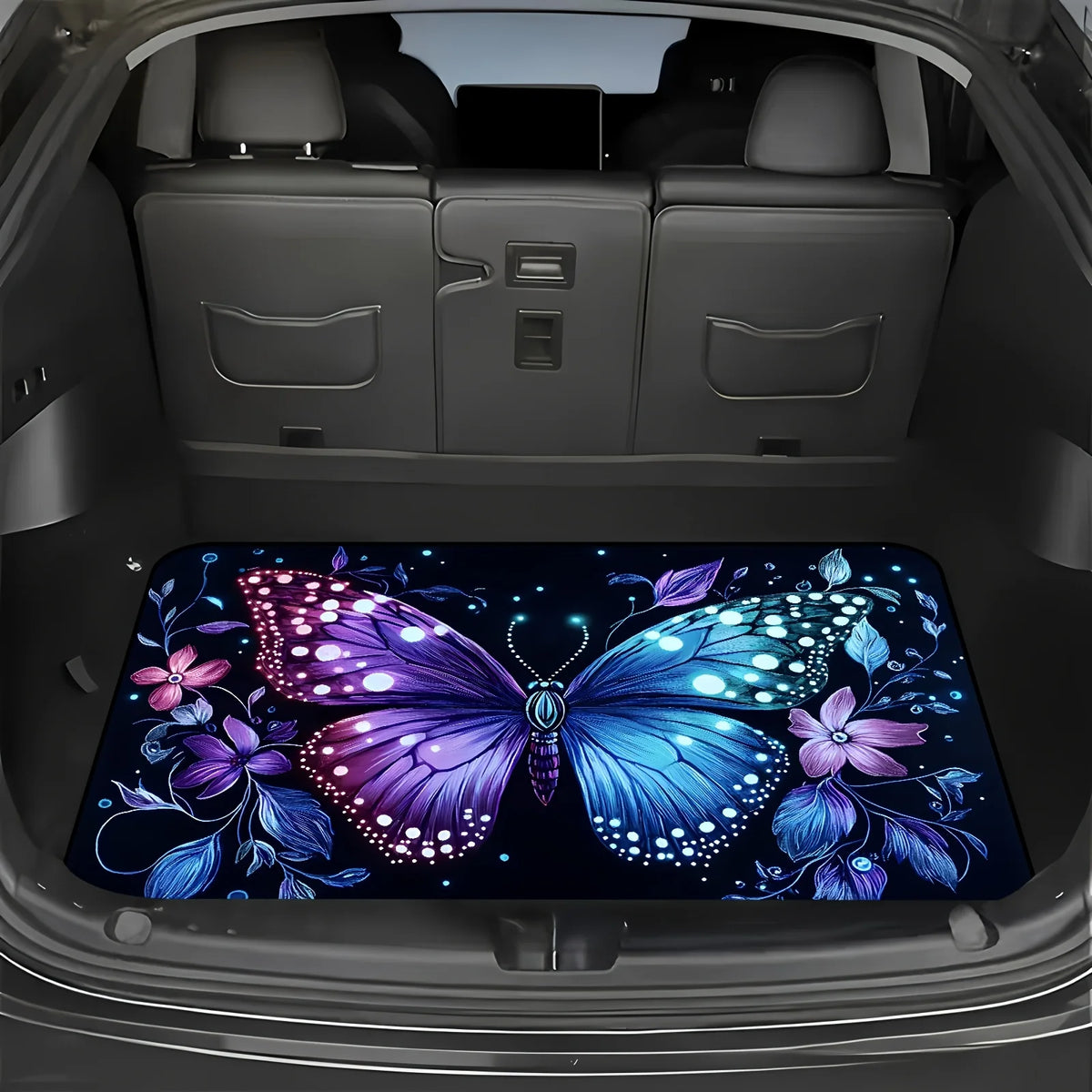 Floral Butterfly Print Trunk Liner Trunk Mat Luggage Mat Suitable for Sedan SUV Machine-Washable Cargo Mat for Pet Car Decor
