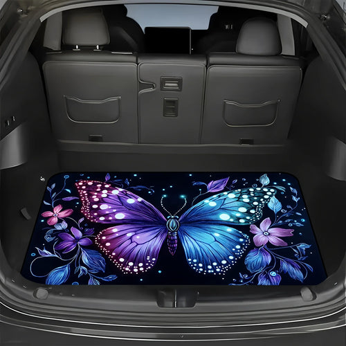 Floral Butterfly Print Trunk Liner Trunk Mat Luggage Mat Suitable for Sedan SUV Machine-Washable Cargo Mat for Pet Car Decor