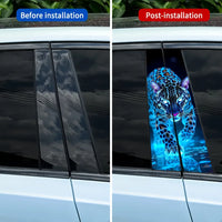 2 pieces luminous leopard print car B pillar sticker durable vinyl protective film suitable for B pillar external accessories