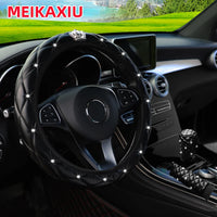 Soft Leather Diamond Crown Three-Piece Car Without Inner Ring Steering Wheel Cover Handbrake Handle Cover