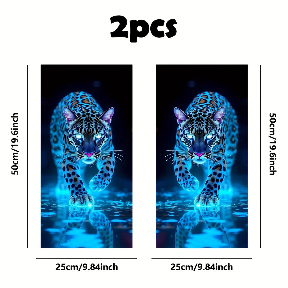 2 pieces luminous leopard print car B pillar sticker durable vinyl protective film suitable for B pillar external accessories