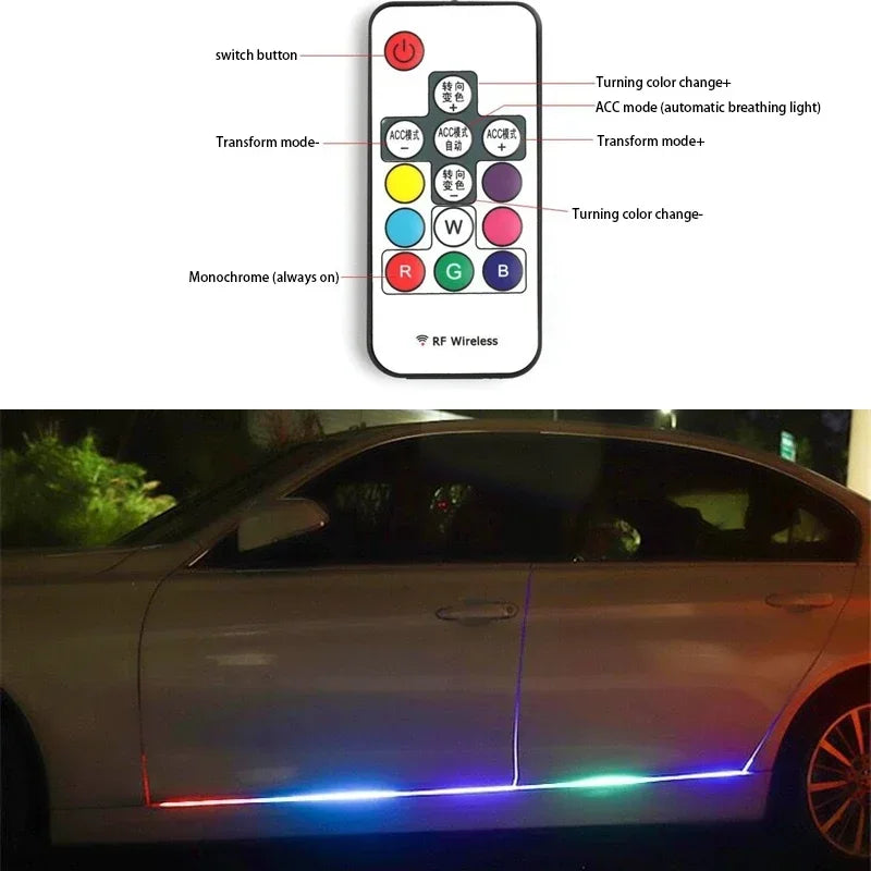 Side door skirt light chassis rainbow through light atmosphere decoration car door welcome light modification