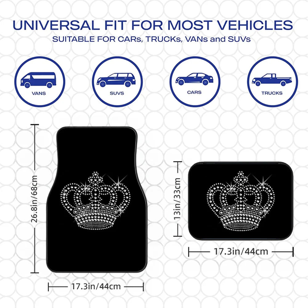 2pcs/4pcs Durable Car Floor Mats With Queen Crown Design - Suitable For All Vehicle Models, Front And Rear Mats, Car Interior Ac