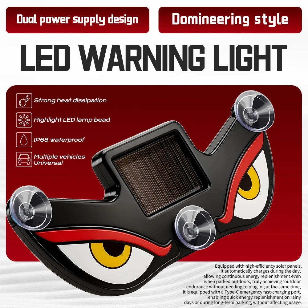 Solar Car Window Devil Eyes Driving Warning Strobe Lights LED Ambient Lights Windshield LED Demon Eyes Car Lights Accessories