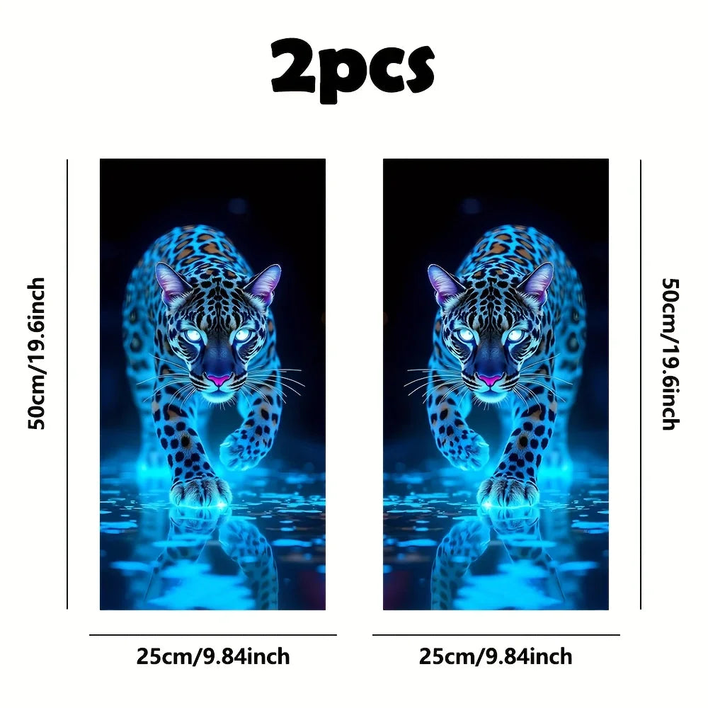Cool Neon Blue Leopard Car B Pillar Sticker Vivid Animal Graphic Decal Stylish DIY Modification Decor for Vehicle Middle Window