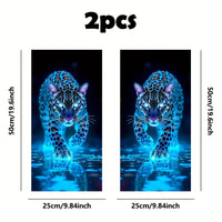 Cool Neon Blue Leopard Car B Pillar Sticker Vivid Animal Graphic Decal Stylish DIY Modification Decor for Vehicle Middle Window