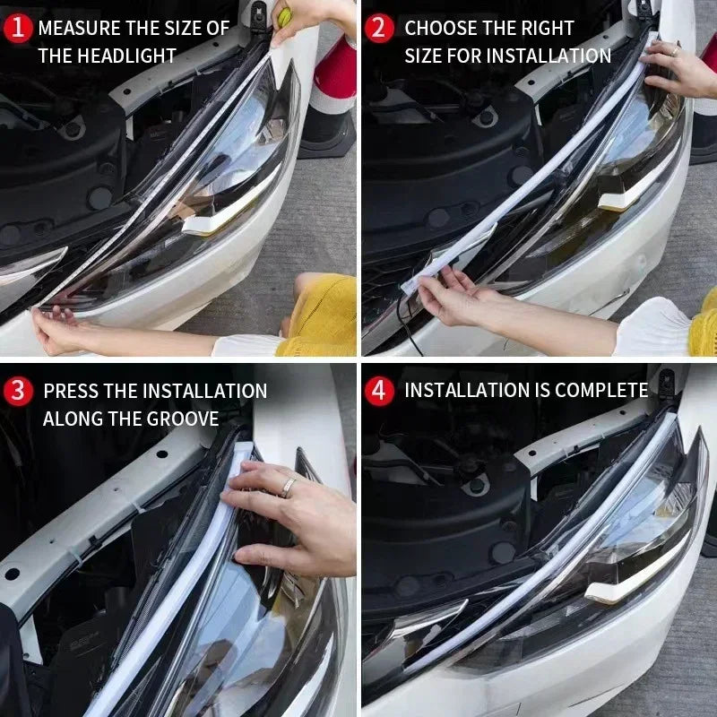 LED DRL Car Daytime Running Light Flexible Waterproof Strip Auto Headlights White Turn Signal Yellow Brake Flow Lights 12V