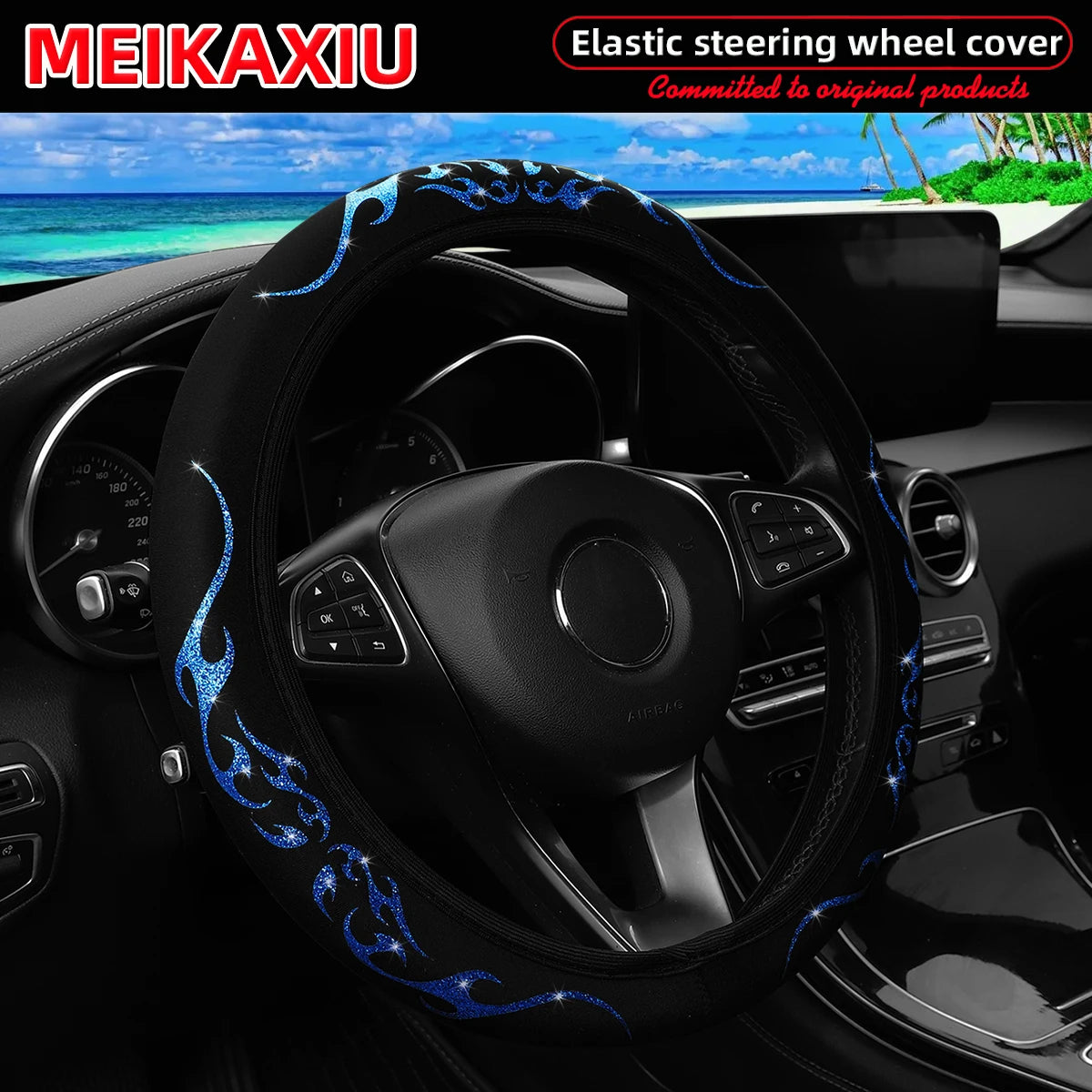 Blingbling Flame Totem Leather Car Wheel Cover Women's Style No Inner Rim Suitable for 37-38cm Car Accessories