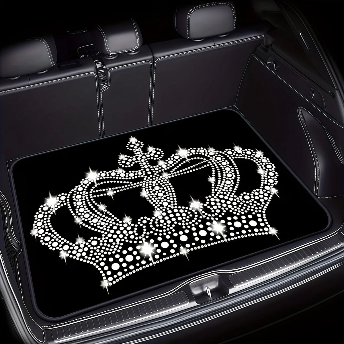 1pc Car Trunk Mat With Printed Crown Design, 2D Flat. An Essential Travel Item Featuring An Elegant Crown Print Pattern That Enh