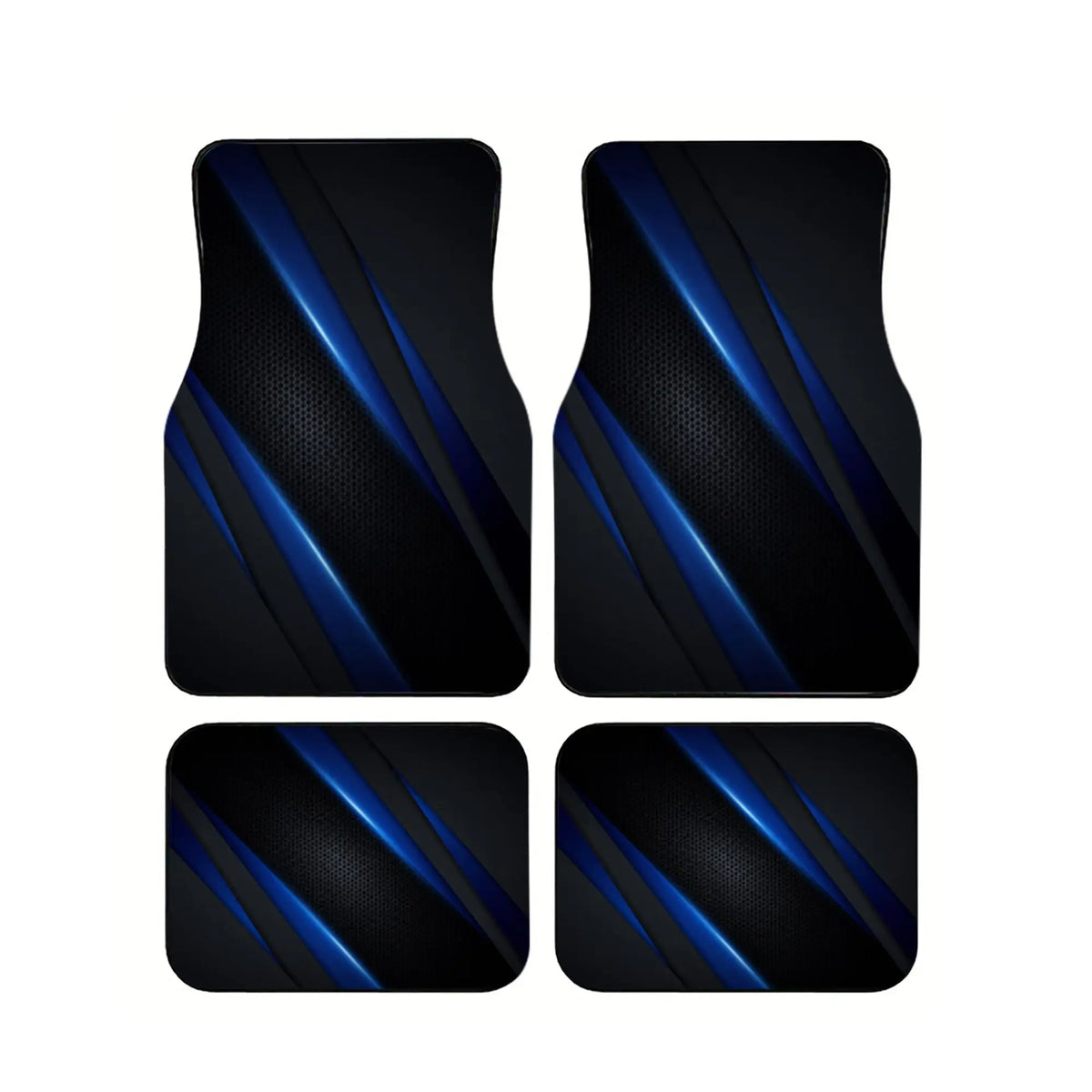 2pcs/4pcs Polyester Set, Blue Diagonal Stripe Print Car Floor Mats, Stylish Universal, Premium Look For Interior Decoration