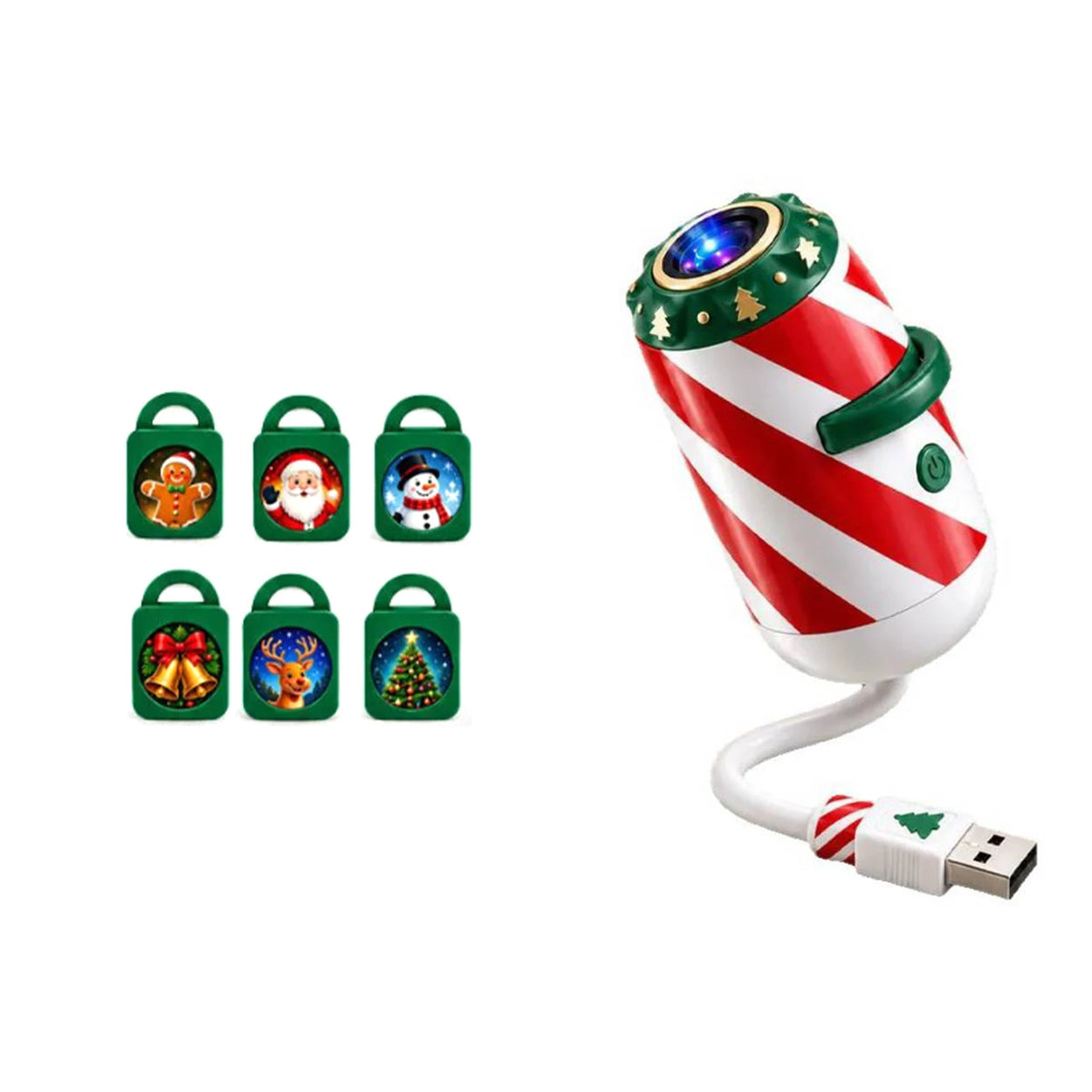 Merry Ride Christmas Car Projector Light Plug and Play USB Holiday Projection Lamp with 6/12/24/32 Christmas Patterns Slides
