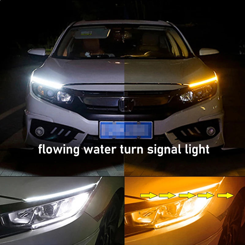 12V 2Pcs LED DRL Car Daytime Running Light Flexible With Start Sequential Scan Turn Signal Light Universal Headlight Lamp Strips