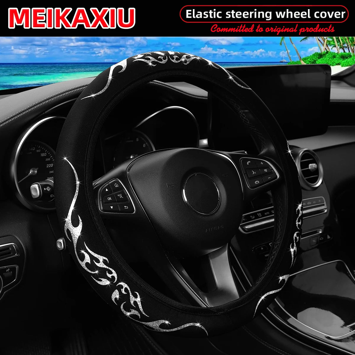Blingbling Flame Totem Leather Car Wheel Cover Women's Style No Inner Rim Suitable for 37-38cm Car Accessories