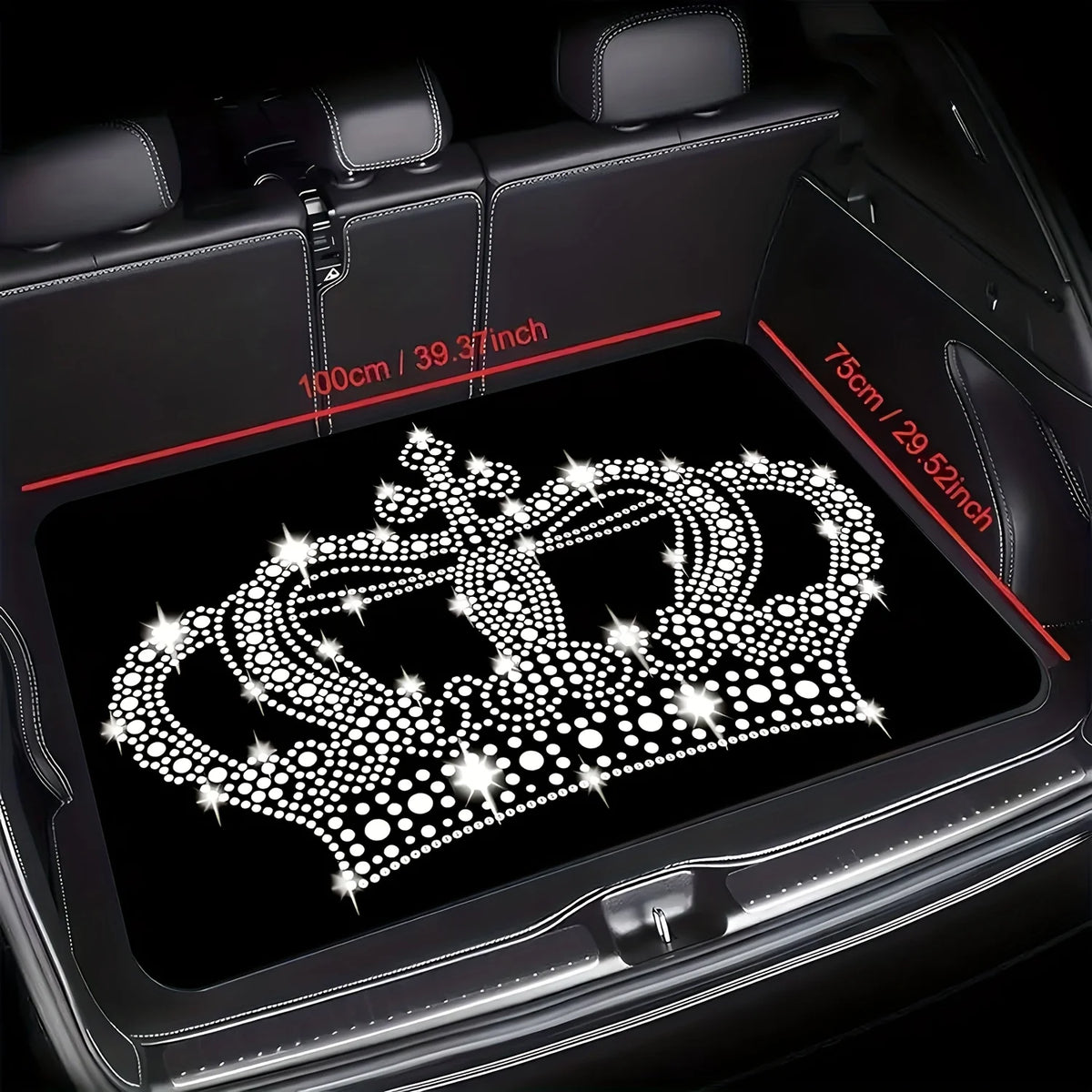 1pc Car Trunk Mat With Printed Crown Design, 2D Flat. An Essential Travel Item Featuring An Elegant Crown Print Pattern That Enh