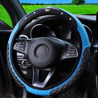1 PU Embroidered Crown Set with Artificial Diamond Blingbling Leather Steering Wheel Cover Without Inner Ring Fits 14.5-15 Inche