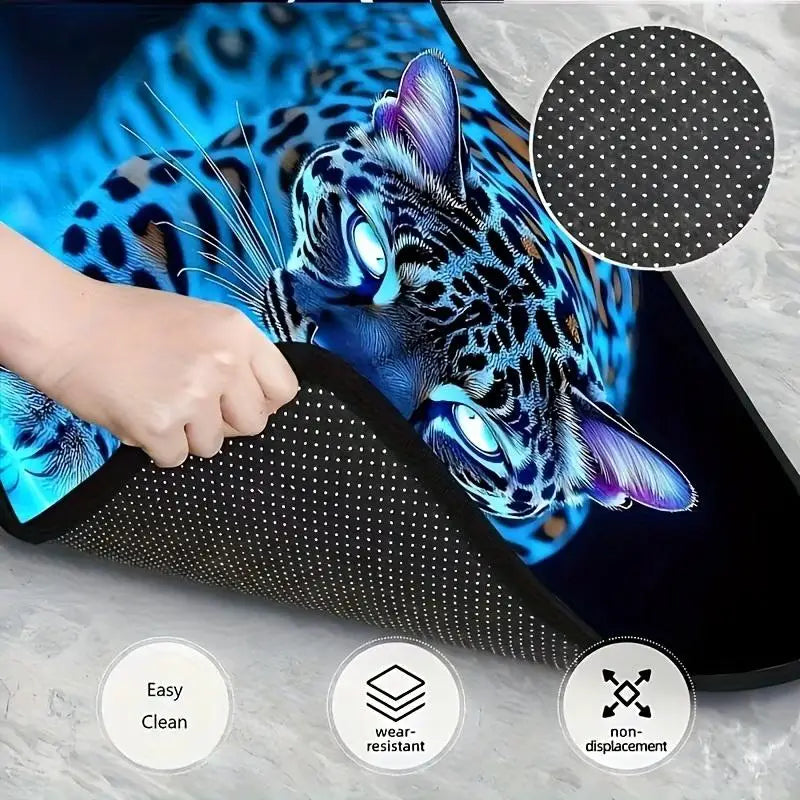 Universal Fit 1pc Blue Cheetah Print Car Trunk Mat All Weather Non Slip Heavy Duty Liner for Luggage Camping Gear
