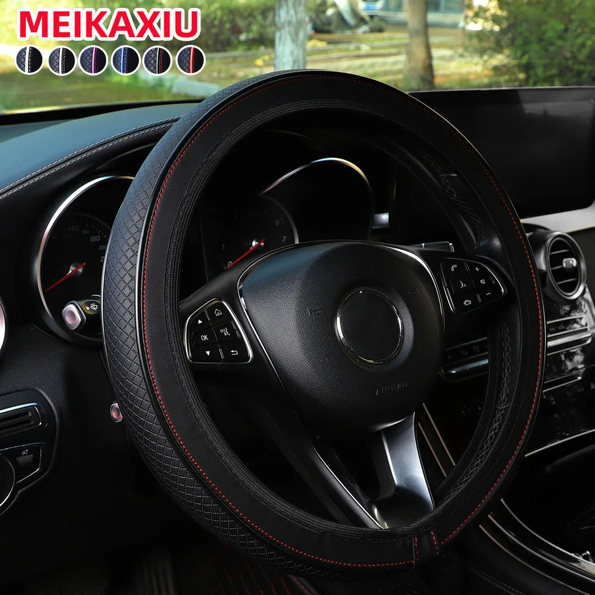 1PC Universal Fit Thick PU Leather Car Steering Wheel Cover Trim Strips 14.5-15 Inch Rimless Interior Decoration Accessory
