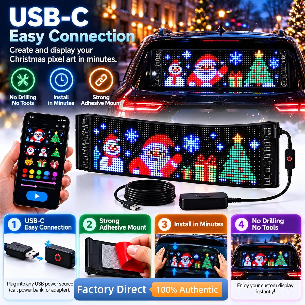 Car Decor Advertising Logo Lights Outdoor LED Matrix Pixel Scrolling Screen DIY Customize Patterns,Animations,Text Warning Light